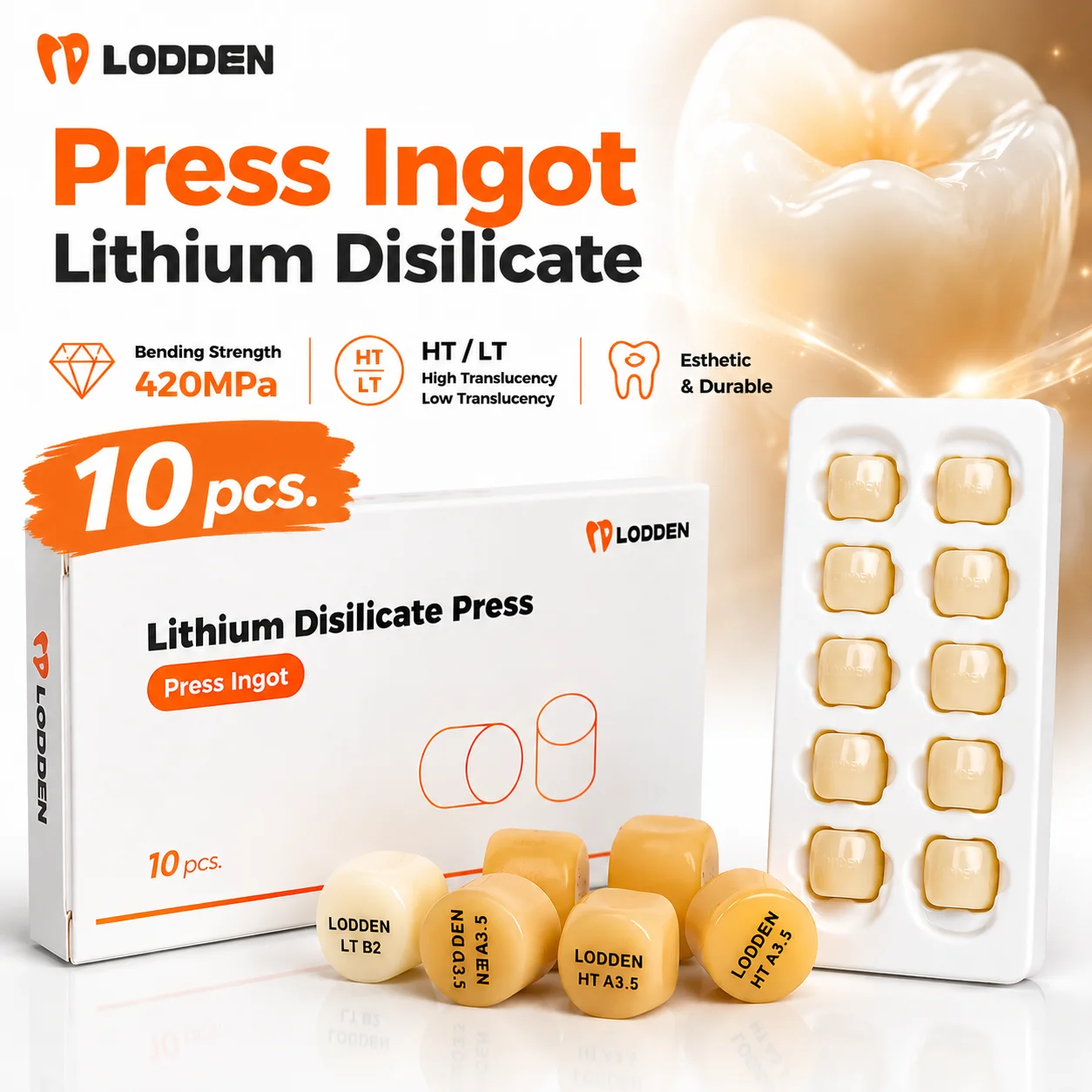 10 Unidades de Lingotes de Disilicato de Litio para Prensado Dental, Lingotes de Cerámica de Vidrio Dental Emax para Carillas, Incrustaciones y Coronas Anteriores