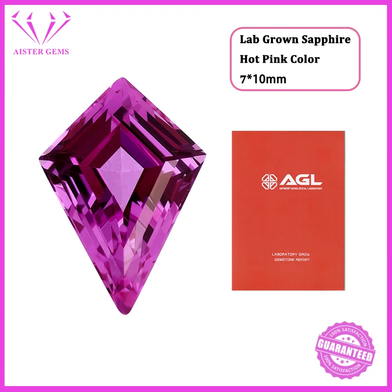 

Выращенный в лаборатории сапфир ярко-розового цвета особой формы, свободные драгоценные камни, огранка кайта 7x10 мм с сертификатом AGL