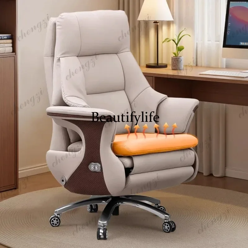 45 Luxury Electric Massage Executive Chair Heating Ventilation Genuine Leather Reclining Office Desk Chair Extended Sitting