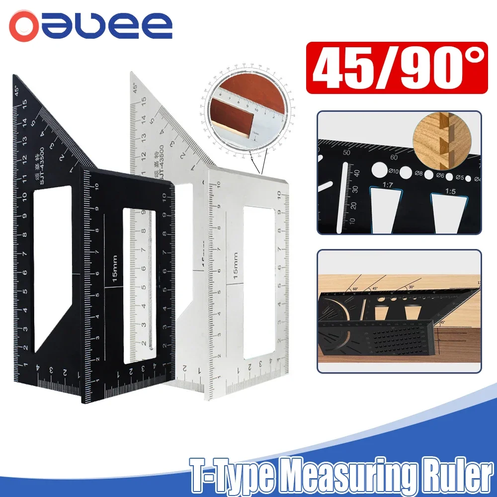 Carpenter Line Square Measuring Ruler 45 90 Degree Line Ruler Woodworking Scribe Mark Line Gauge T-Type Carpentry Tools Measures