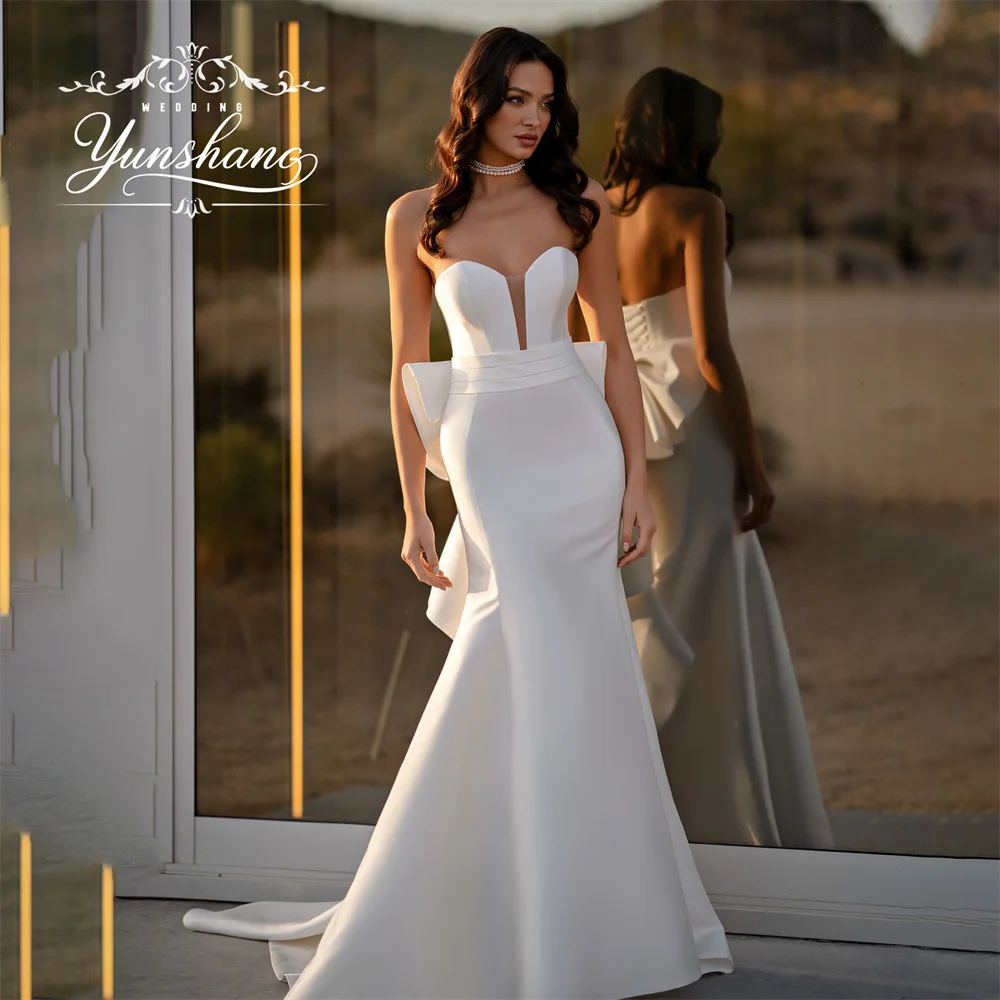 YunShang Customized Lace Up Sweatheart Sweep Train Mermaid Wedding Dress Pearls Beading High Split Strapless Sleeveless 2025