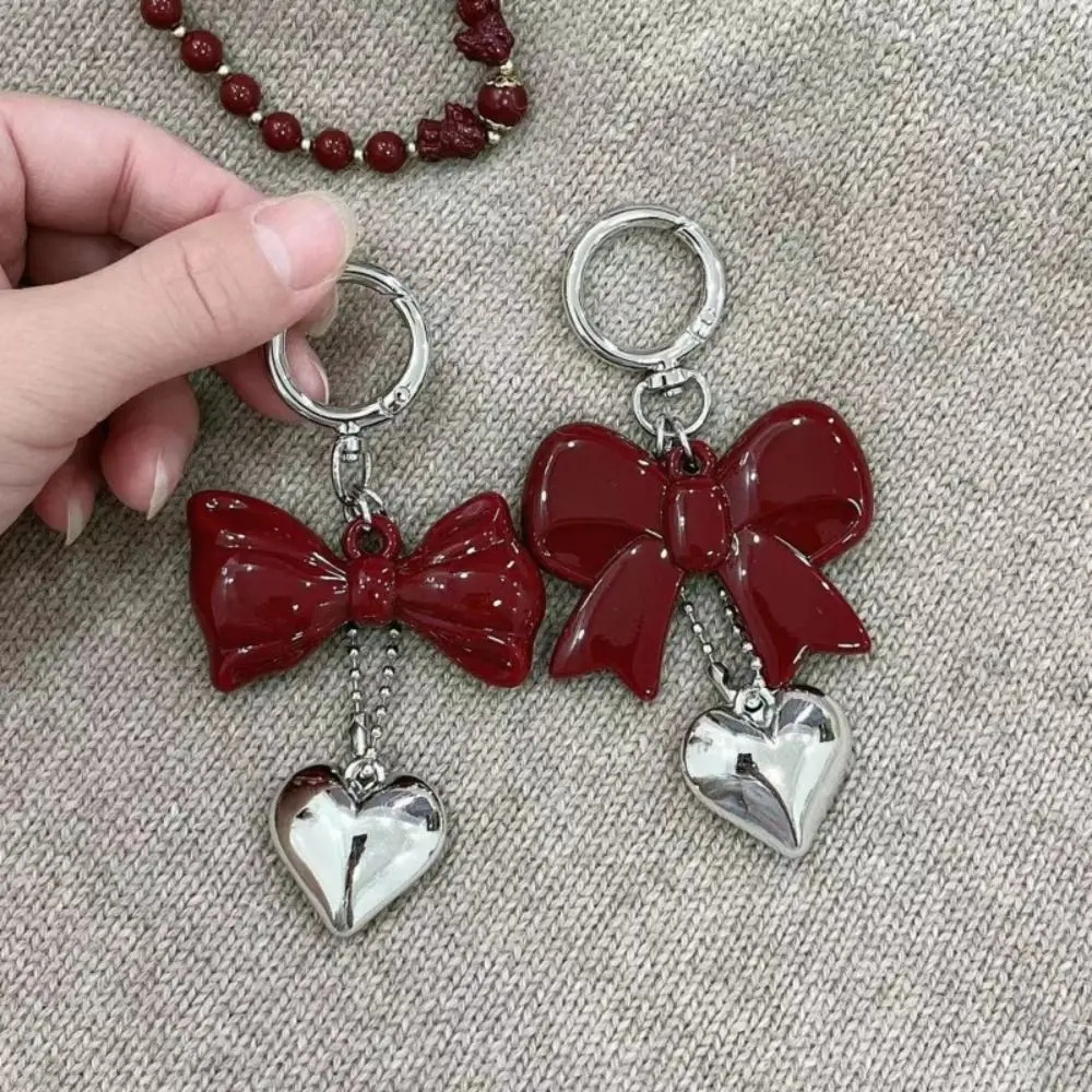 Kawaii Spring Buckle Red Love Key Chain Acrylic Creative Bag Hanging Decoration Fashion Bow Pendant Keychain Bag Accessories