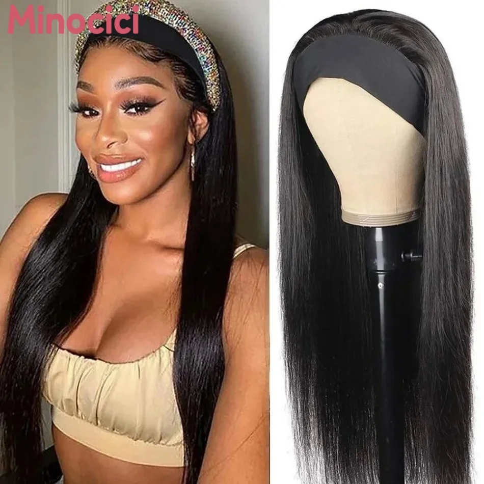 

Straight Headband Wig Human Hair Full Machine Wig Ready To Wear Headband Straight Remy Human Hair Wigs Glueless Wigs For Women 40 Inch Black