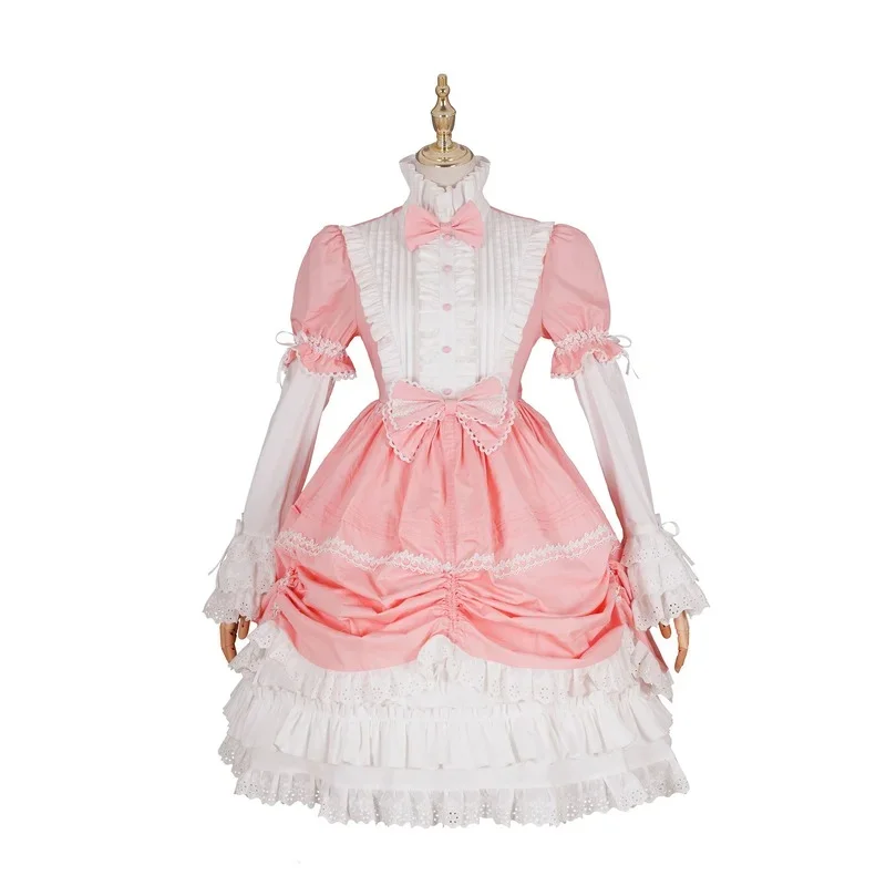 Robe tablier en dentelle de coton Lolita pour femmes, costume de femme de chambre d'Halloween, tenue gothique Anime, jolie princesse Sweet Op pour filles, RZ9980