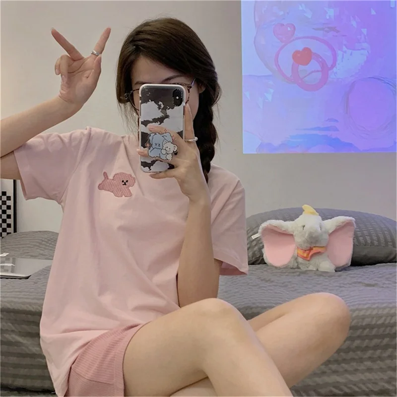 Fashionable Casual Cute Puppy Loose Short-Sleeved Shorts Home Pajamas Set Two-Piece Set