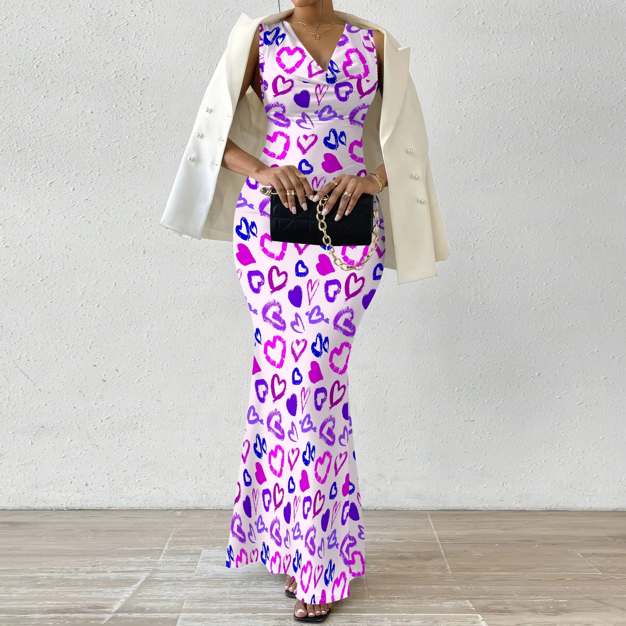 Women's Mermaid Dress Fitted Cowl Neck Fishtail Dress XS-2XL Heart Design for Christmas Party New Year's Eve