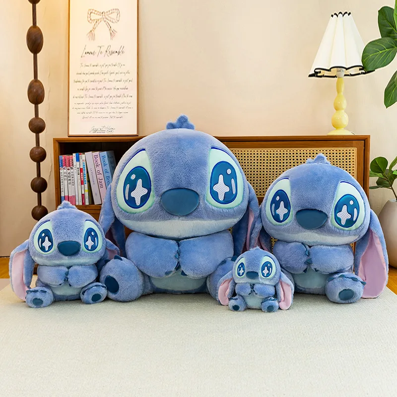 

Disney Cute Sparkly Eyes Stitch Plush Doll Sitting Blue Alien Stuffed Toy Soft Fluffy Figure for Collection & Bedroom Ornament