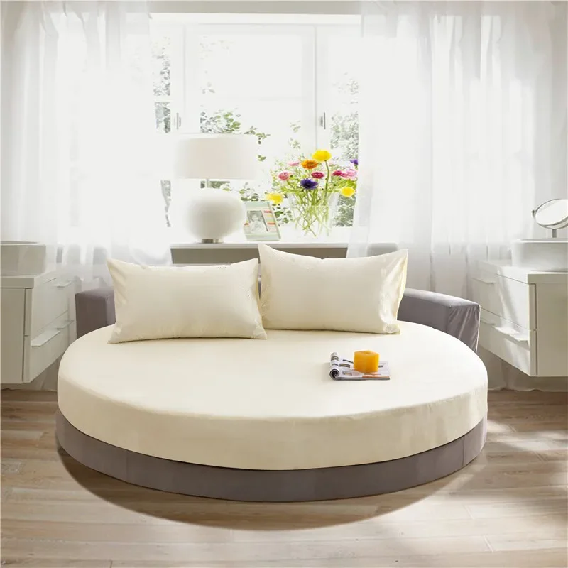 

100% Cotton Round Fitted Bed Sheet Set or 1 Pcs Round Bed Sheet with Elastic Strap Pure Cotton Bedsheet and Pillowcases Hotel