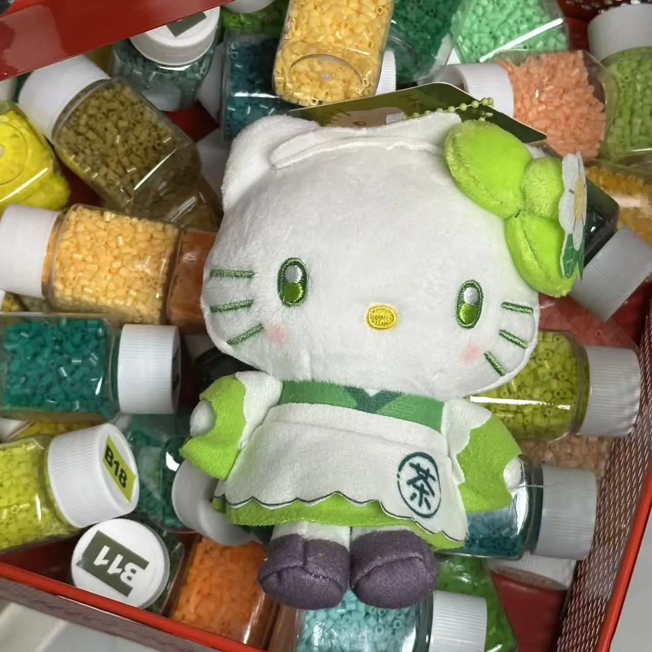 

Hello Kitty Plush Keychain Kawaii Matcha Green Bow Apron Outfit Cute Kitty Plush Doll Pendant Diy Decor Backpack Bag Girls Gifts