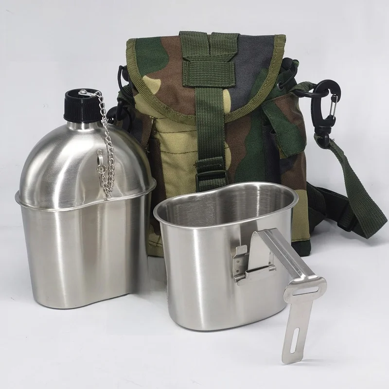 

Винтажный набор из нержавеющей стали: бутылка для воды и ланч-бокс для кемпинга и походов, в стиле ретро времен Второй мировой войны, с изображением солдата, принадлежности для пикника.