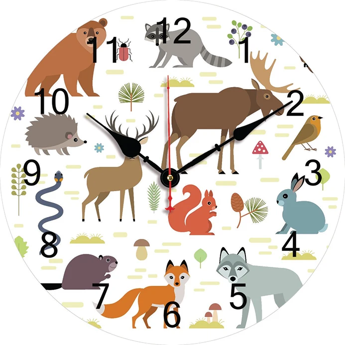 Cartoon Forest Animals Wall Clock Kitchen Decor Wall Art Silent Large Round Wall Clocks For Living Room Bedroom Office