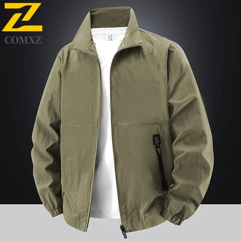 COMXZ Men Jacket Lightweight Windproof Wrinkle Resistant Outdoor Hiking Travel Camping Jackets Autumn Casual Sports Outerwear