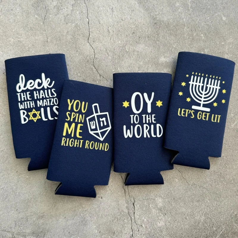 

Set of 4 Hanukkah Party Favor Slim Seltzer Can Coolers Chanukah Party Decoration Supplies Jewish Holiday Home Table Accessories