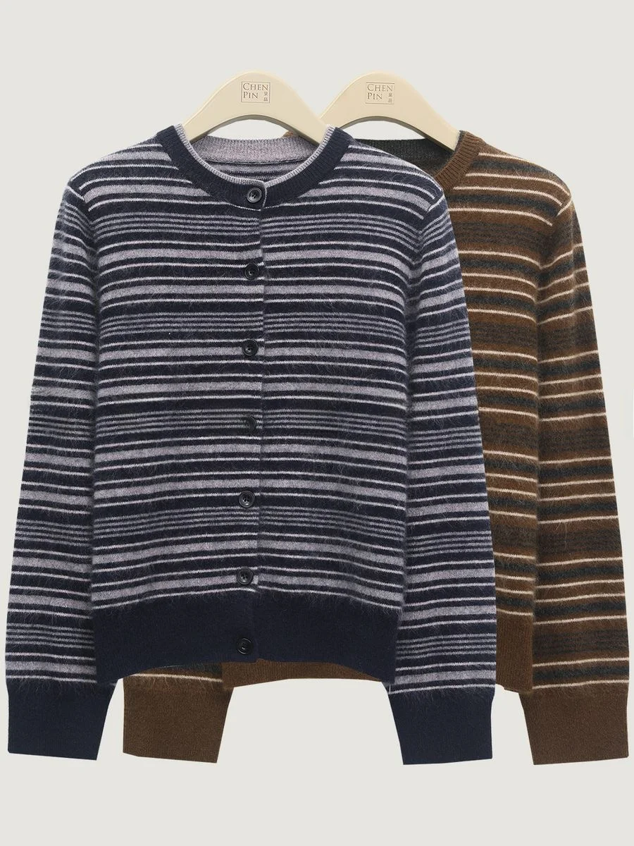 

Ретро-кардиган в полоску с цветовыми блоками, шерстяной, вязаный, открытый, мягкий, с длинными рукавами, модный женский свитер для осени и зимы Dkchenpin