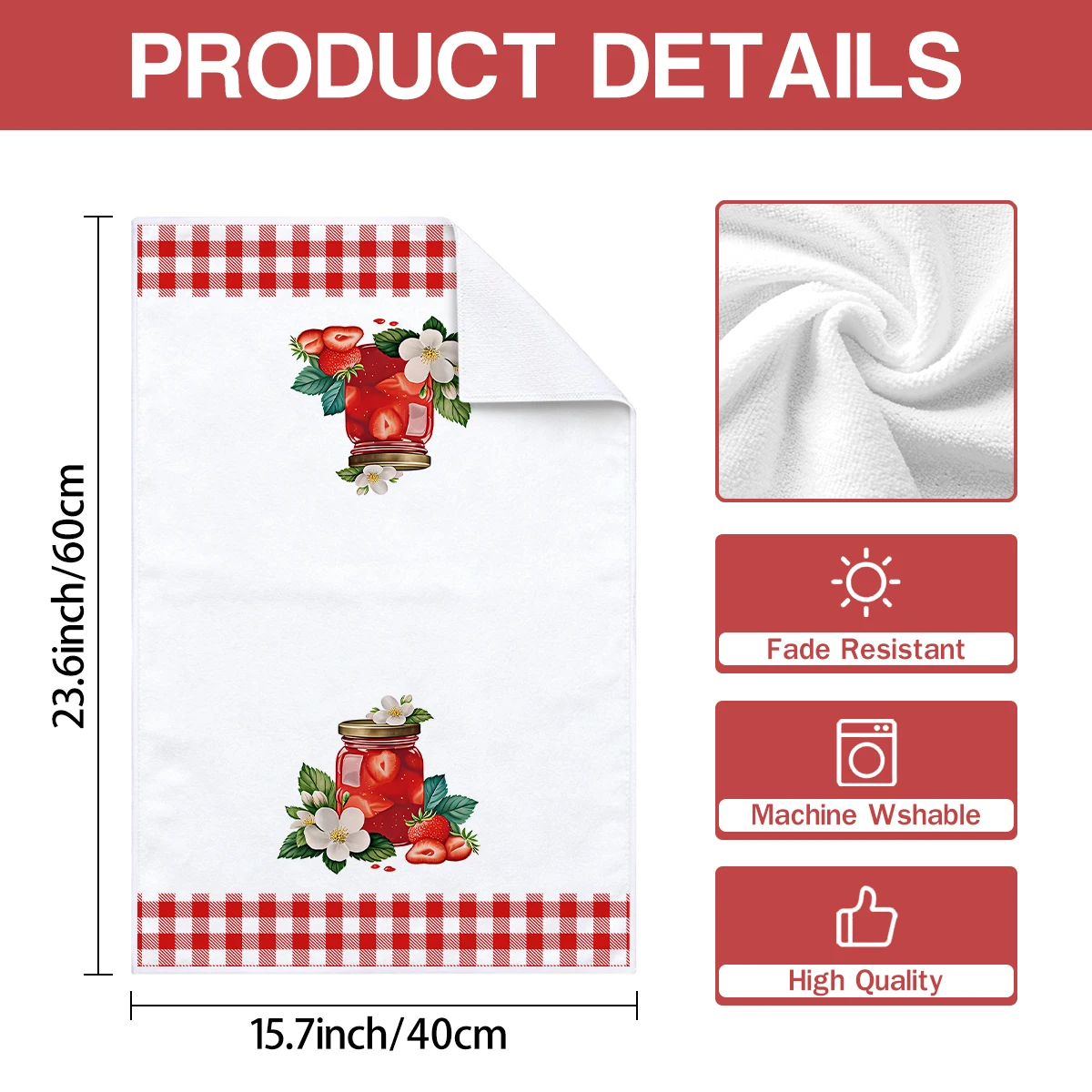 2pcs Red Strawberry Jam Printed Towel Set, Rustic Style Towels, Multifunctional Kitchen Towels, Multiple Options to Choose From
