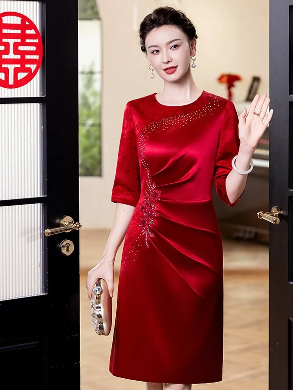 

Элегантное винтажное свадебное платье для молодых женщин: роскошное, средней длины, с рукавом 3/4, функциональное, однотонное, обеспечивающее тепло