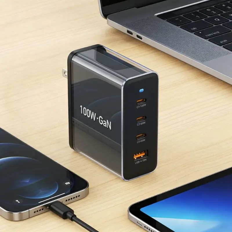 

100W USB C Power Adapter With 4 Port Aluminum Alloy Fast Charging Adapter For Laptop Phones Tablets Power Adapter 896C