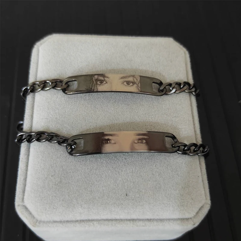 Custom Eyes Photo Bracelet Girlfriend Gift Custom Laser Engraved Eyes Couple Bracelet Personalized Stainless Steel Eyes Bracelet