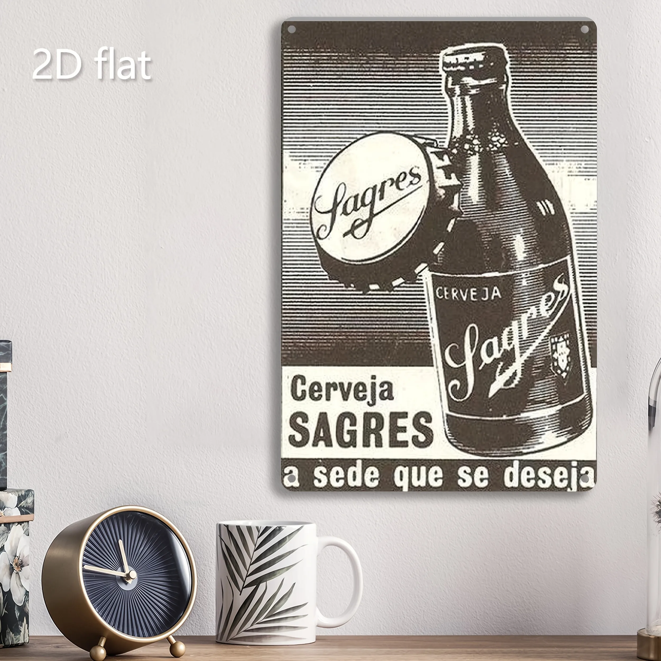Placa de Metal Vintage Sagres Cerveja, Decoração de Parede Retrô com Pintura em Ferro de Cervejaria Portuguesa, Clássica para Bar e Pub