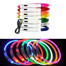 Led Glowing Dog Collar 3/Light Modes Luminous Night Charge Light 50Cm Prevention Pet Rechargea Safety Flashing Glow Dc5V Usb Red