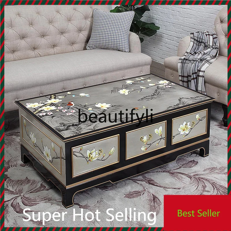 

New Chinese coffee table simple modern living room rectangular Zen painted solid wood coffee table TV cabinet combination G1218