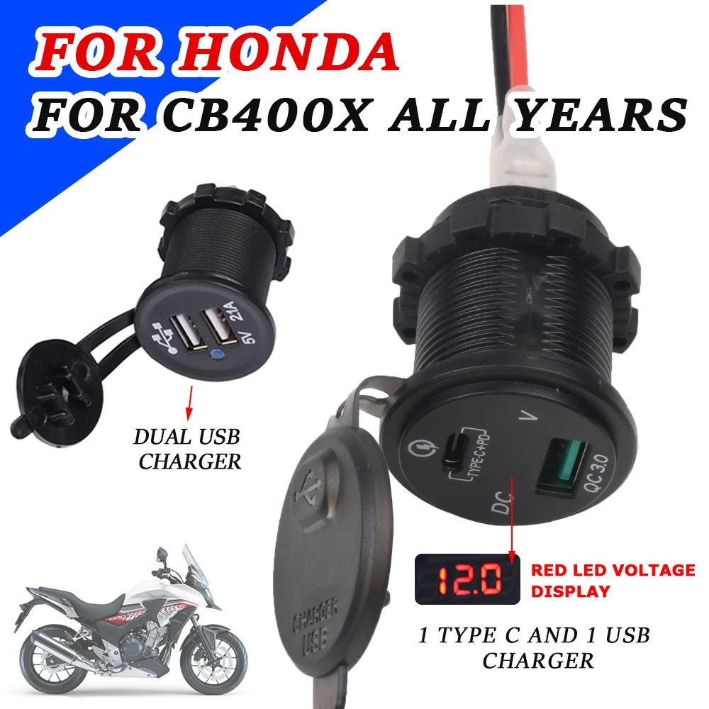 For CB400X USB Charger Socket Splitter Power Adapter Type C For Honda CB 400 X CB 400X CB400 X Motorcycle Voltage Display Parts