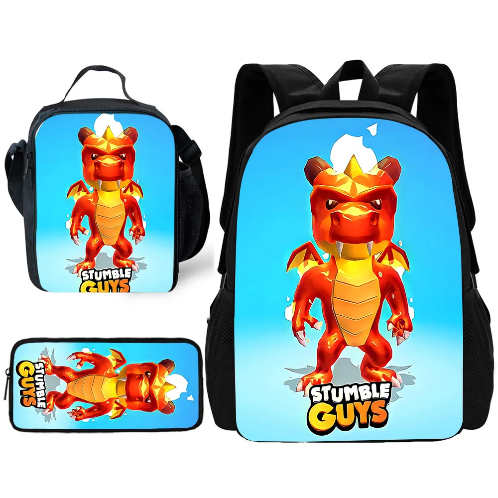 3 pcs set Anime Games For Stumbles Guyss Child School Backpack with Lunch Bags Pencil Bags School Bags for Boys Girls Best Gift