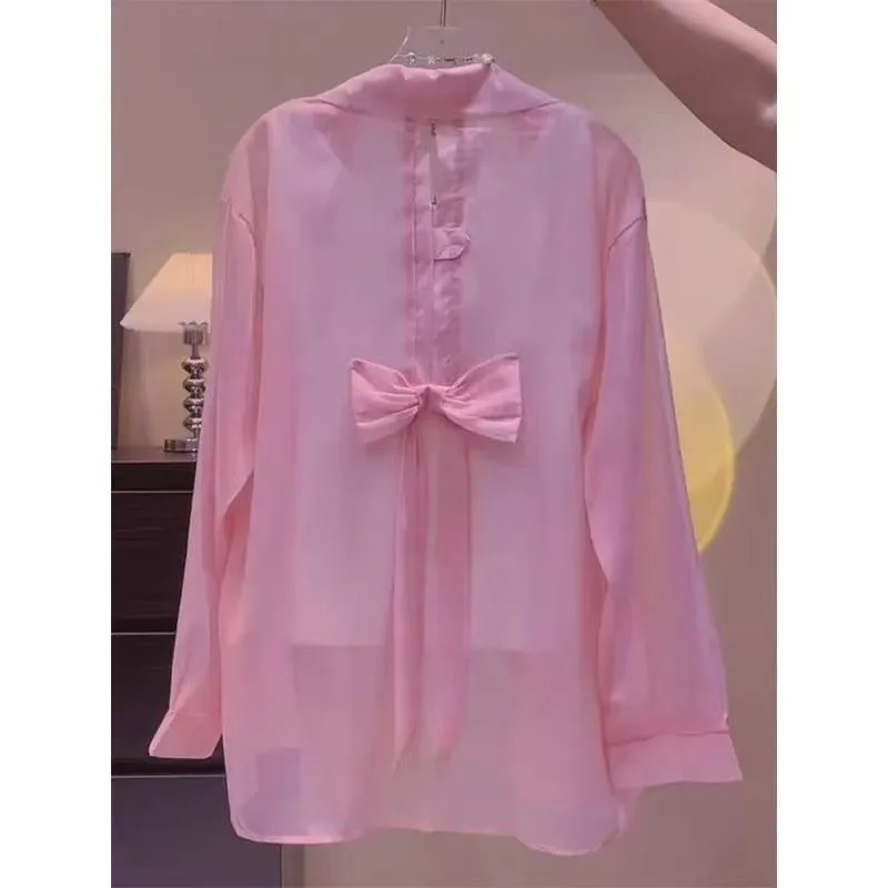 

Женский летний тонкий модный шифоновый кардиган с защитой от солнца, с разрезом сзади, на завязках, повседневный, для работы, свободного кроя, длинный