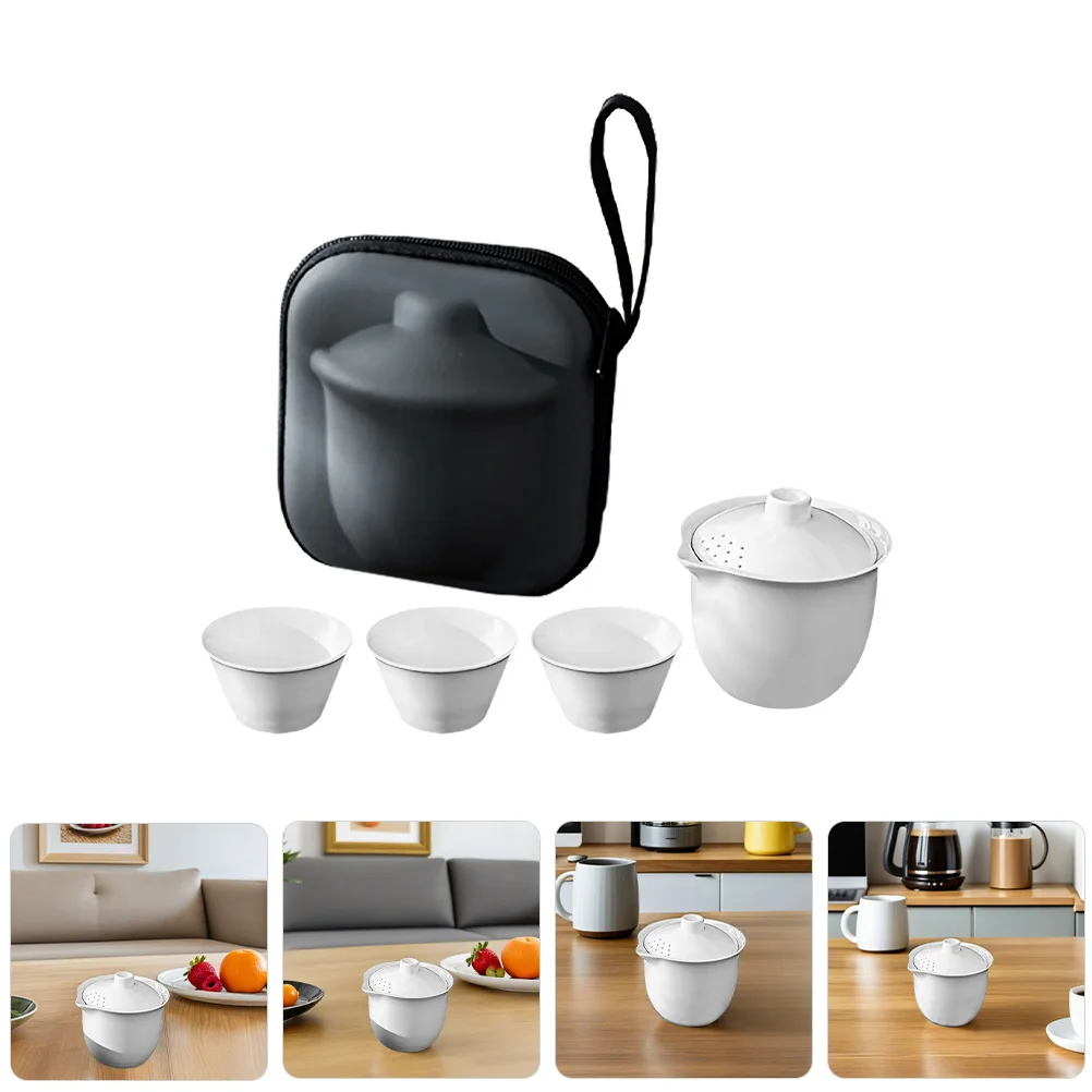 

Ceramic Gongfu Tea Set Compact Travel Teapot with Cups Lid for Adults Chinese Kungfu Tea Set Portable Outdoor Office Home Use