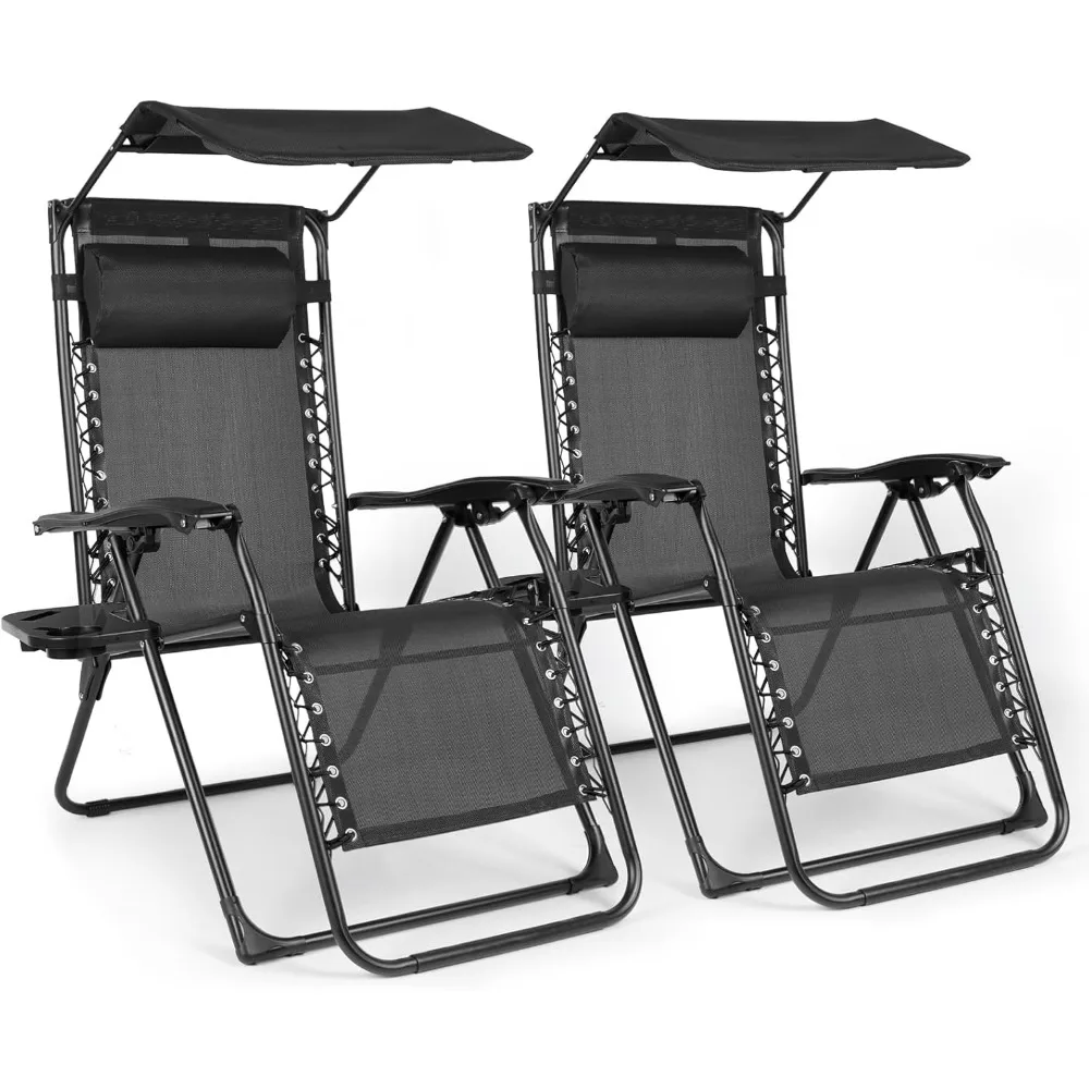 

Zero Gravity Chairs Set of 2, Oversized Outdoor Recliner Patio Lounge Chair with Canopy Shade, Foldable Outdoor Lounger with