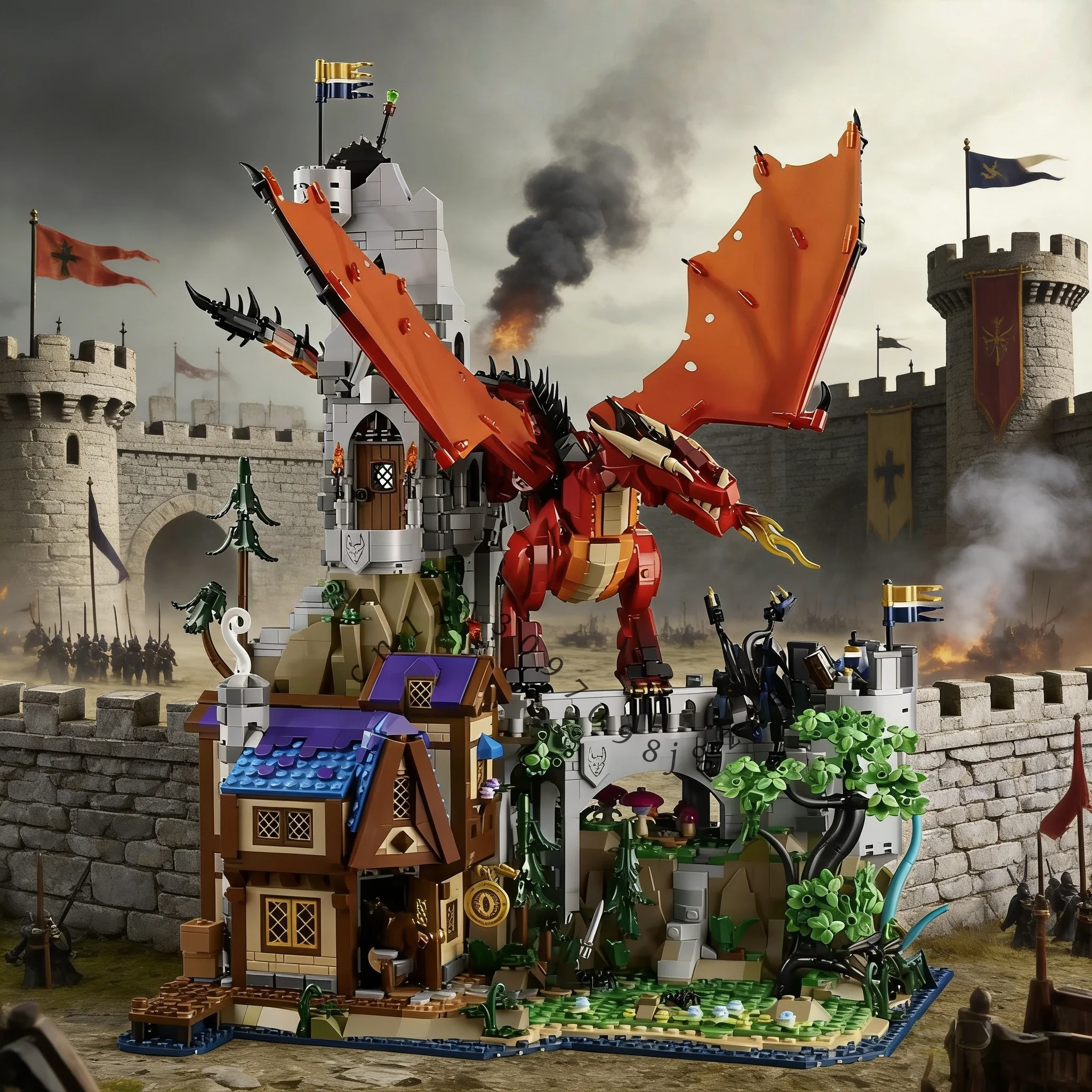 

Spot 2024 new ideas Dungeon Red Dragon Legend Building Blocks Brick house model assembly children's toy gift