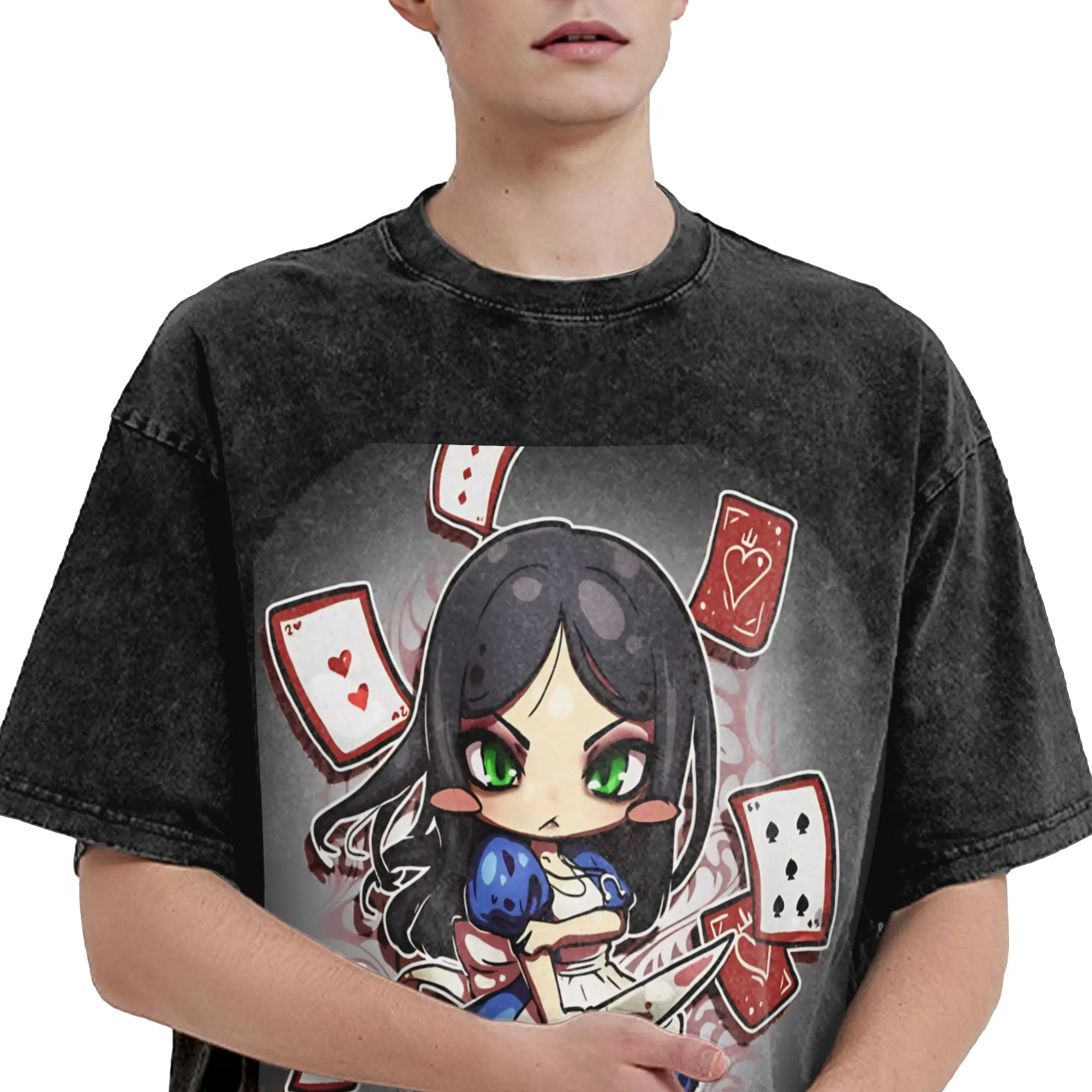 Alice Madness Returns Men T Shirts Washed  Amazing Tee Shirt Short Sleeve Round Neck T-Shirt Cotton Birthday Gift Clothing