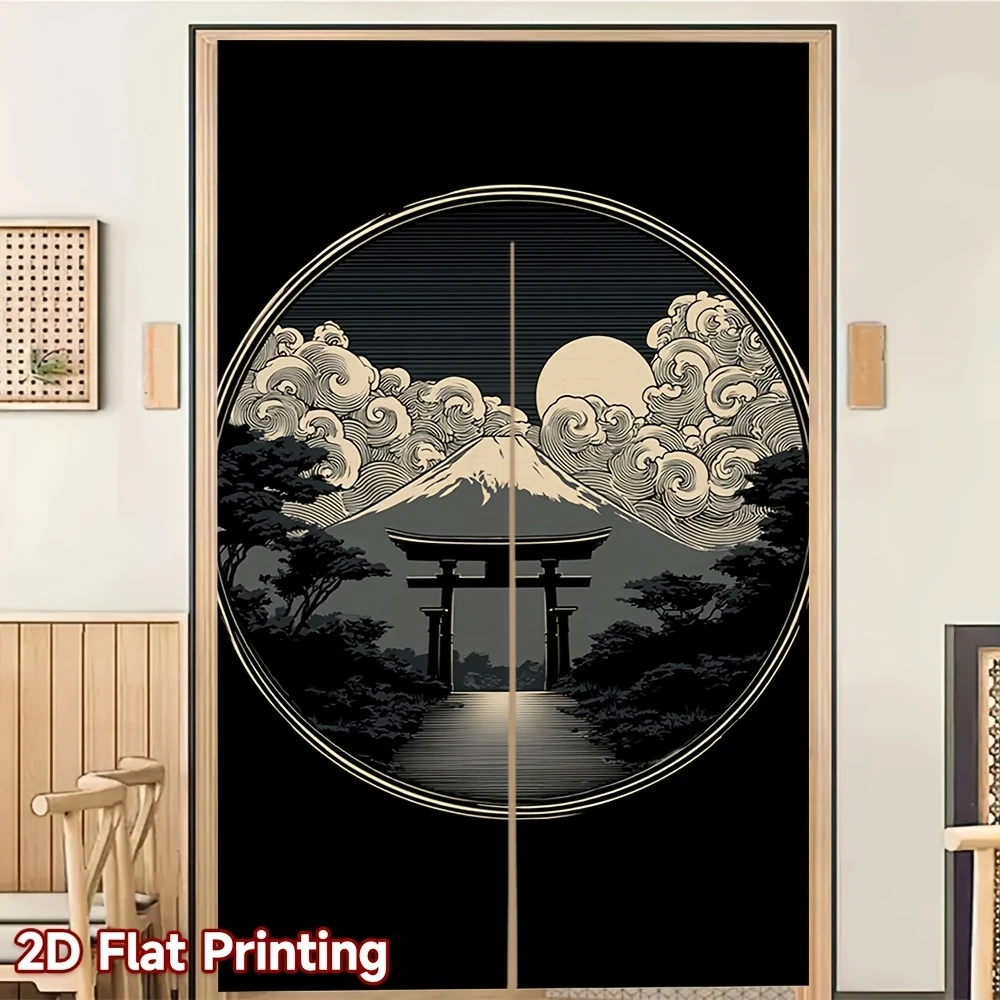 VIKAMA Mount Fuji Torii Gate Noren Curtain Japanese Ukiyo-e Half Door Wabi Sabi Room Divider Decor