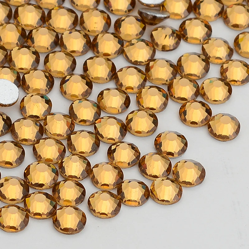 High Quality SS3-SS34 Lt Colorado Topaz Glass Flatback Rhinestone Round Silver Bottom Glue On Gold Yellow Stones for Nail Art