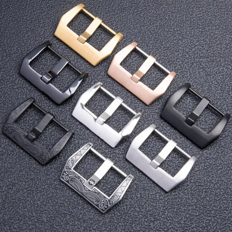 

EIDKGD Stainless Steel Pin Tang Buckle Rubber Leather Watchband 18mm 20mm 22mm 24mm 26mm For Panerai Wristband Screw Clasp