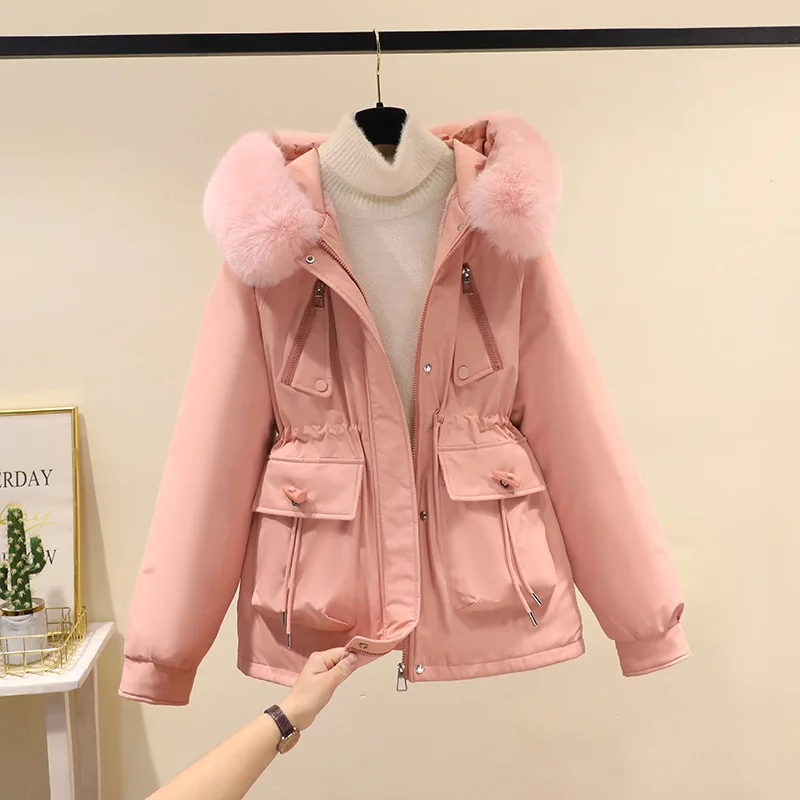 Women's Autumn Winter Top Coat Cotton Coat Fur Collar Thickened Fleece Lining Comfortable Casual Design Niche Versatile Skinny