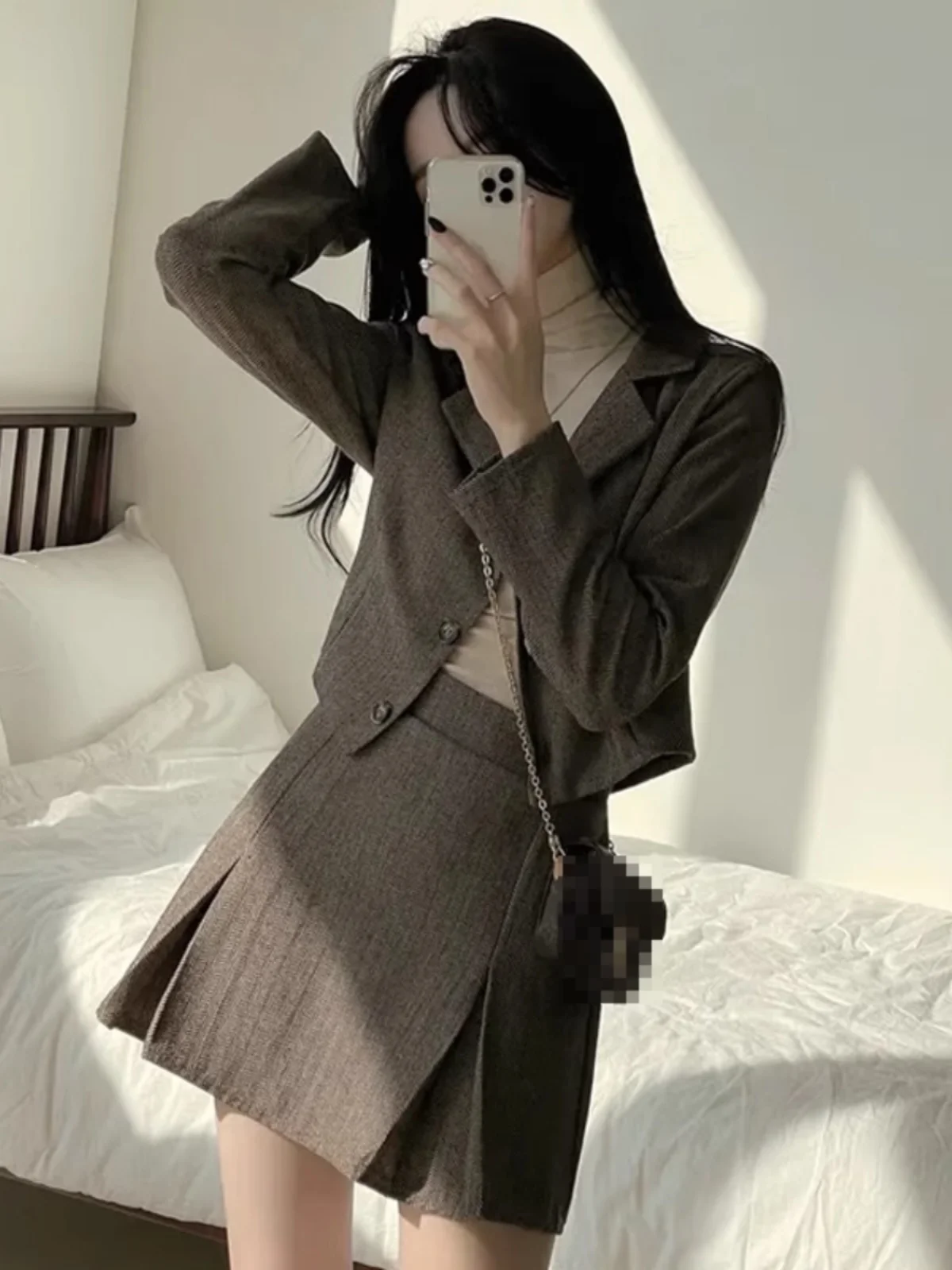 

Faionable ort Women's Suit Jaet And Skirt Set Two-Piece Ensemble Youthful Look Ideal for Ages 8 to 25 Spring Season