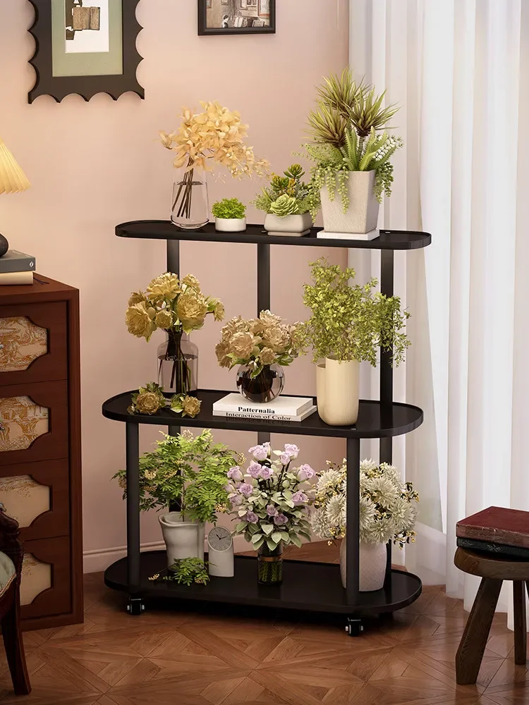 Flower stand Balcony Floor-to-ceiling rack Movable flower stand Living room solid wood multi-layer integrated against the wall