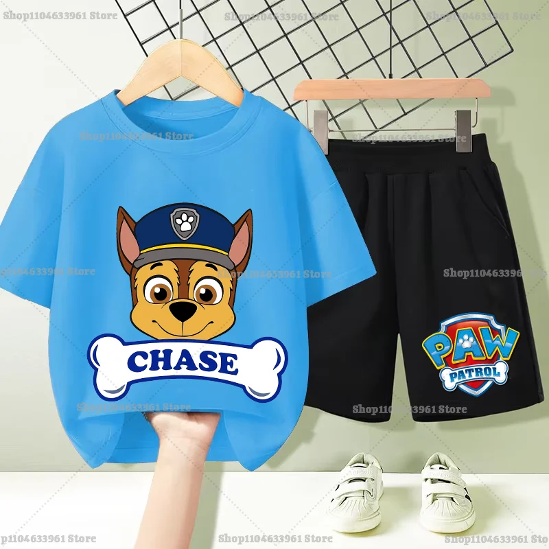 2pcs Paw Patrols Suits Anime Cartoon Skye Chase Printed Sets Summer Fashion Trendy T-shirt Pants Set Casual Sport Clothes Gift