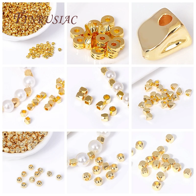 2mm/3mm 18K Gold Plated Metal Spacer Separator Beads Wholesale,Cut Corner Square Spacer Beads For DIY Bracelet Necklace Making