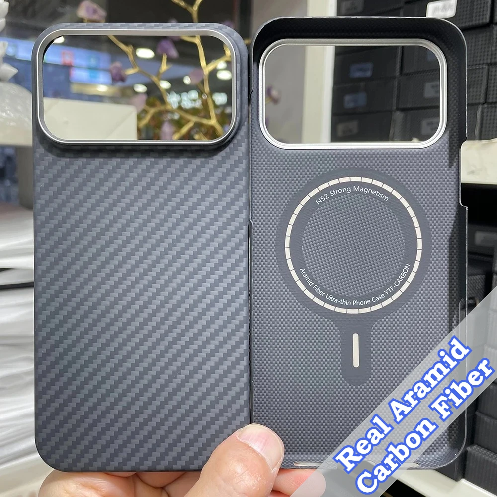 

Роскошный деловой чехол из настоящего арамидного углеродного волокна для Magsafe, чехол для IPhone 17 Pro Max, кольцо объектива камеры из сплава, магнитный противоударный чехол