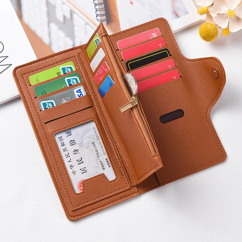 محفظة رفيعة للغاية تحجب RFID للنساء، حقيبة بطاقات الائتمان متعددة البطاقات، متعددة الوظائف بإبزيم بسحاب، محفظة عصرية طويلة