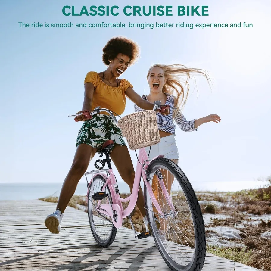 دراجة شاطئ كروزر 24 26 بوصة للنساء 1 7 سرعات للتنقل للبالغين والنساء مع مقعد قابل للتعديل متعدد الألوان #3