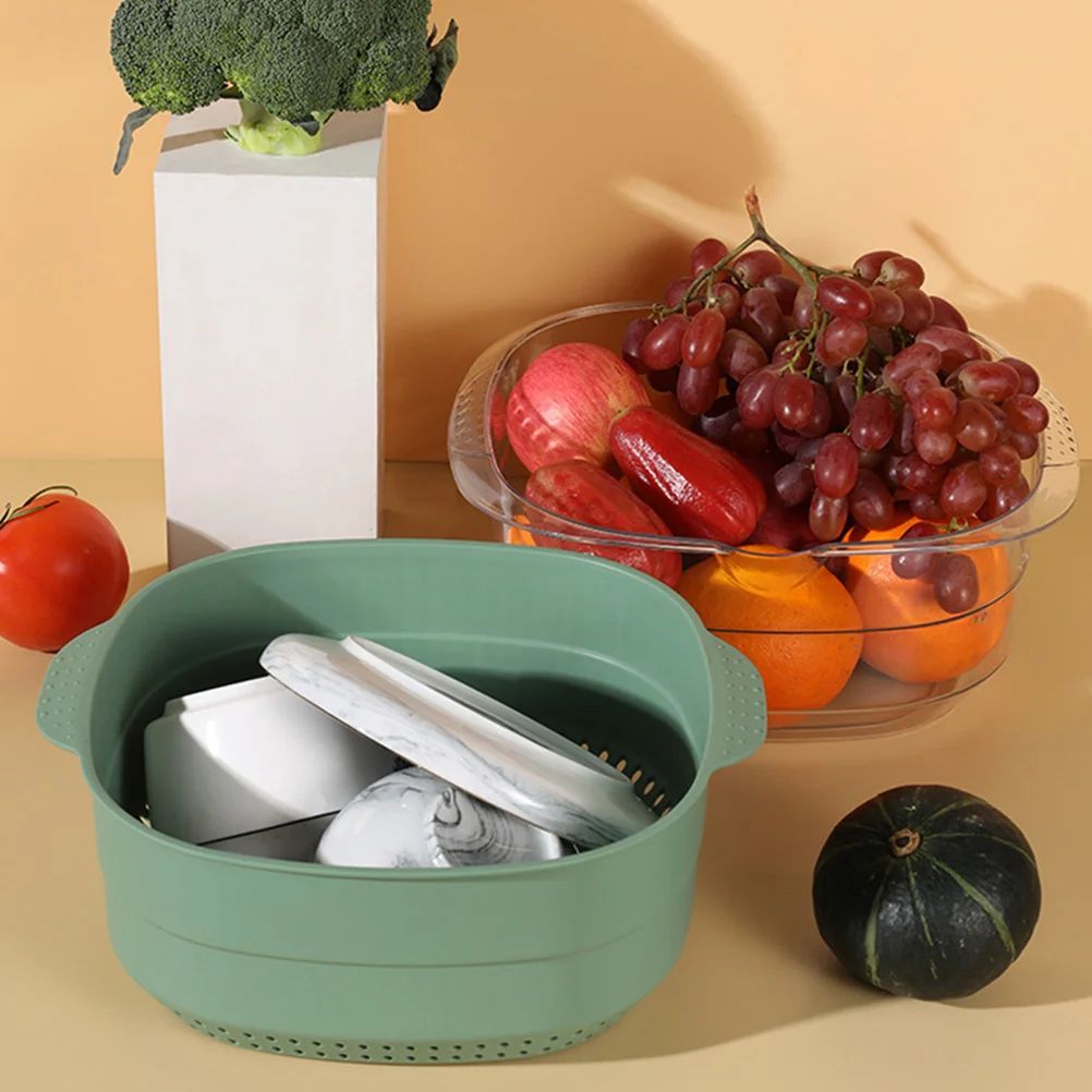 

Kitchen Colander Bowl Double Layered Plastic Strainer Fruit Vegetable Washing Soaking Rinsing Storage Container