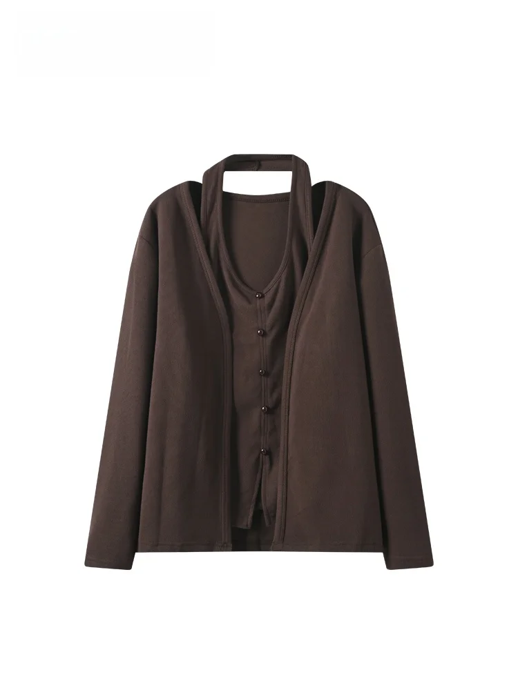 

Faionable plus Size Women's Long Sve V-Ne Open Cardigan Autumn Top Ele plus Size Sister Sle Versatile Fake Two-P...