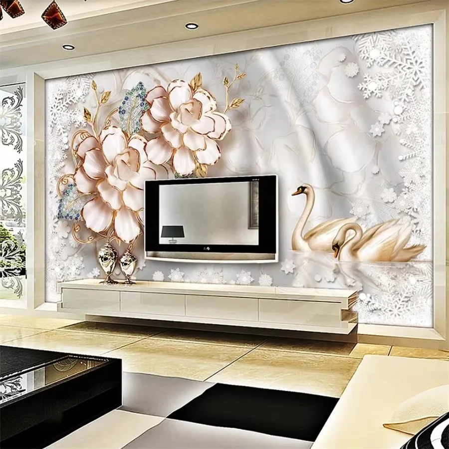ورق حائط ثلاثي الأبعاد مخصص ورق حائط طلاء ذهبي مجوهرات زهور خلفية جميلة جدار ذهبي جميل صور خلفيات ديكور المنزل