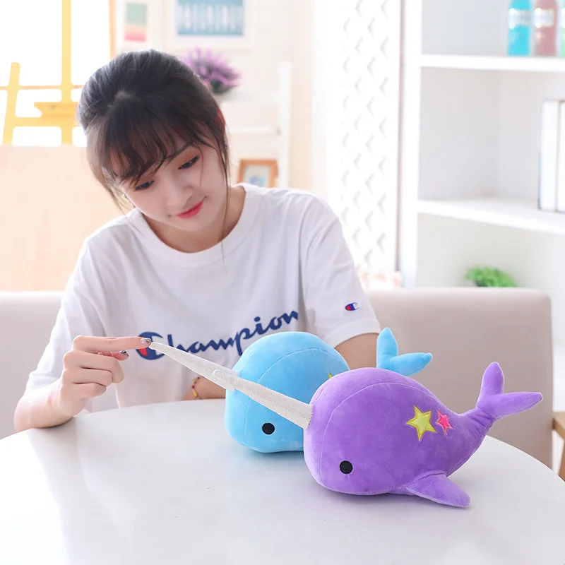 25CM Cute Narwhal Double Star Doll Plush Stuffed Toy Soft Animal Marine Plush Toy For Children And Girls Christmas Gifts