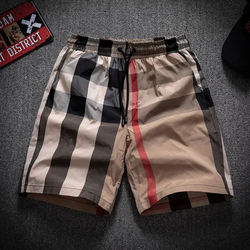 2024 Spring Summer Men\'s New Plaid Trends High-end Drape Loose Beach Pants Casual Fashion Shorts Male Thin Short Pants