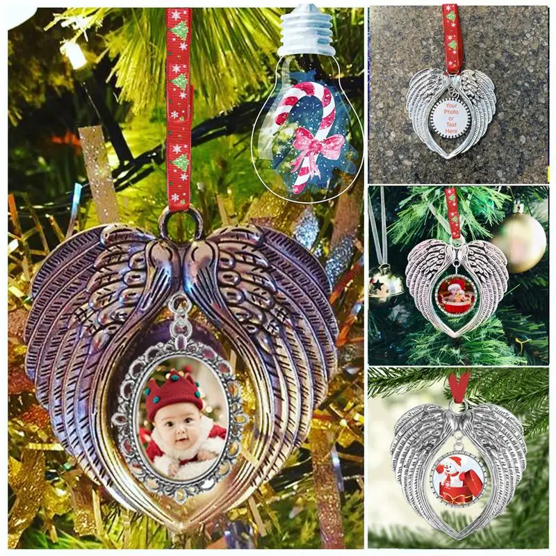 Christmas Photo Ornament Christmas Tree Hanging Decoration Personalized Memorial Ornaments Metal Picture Frames Silver Photo