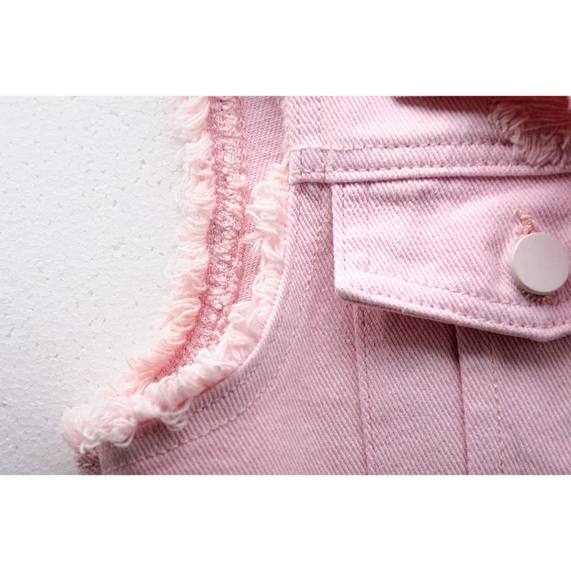 Frühling Sommer Große Tasche Denim Weste Frauen Dünne Kurze Ausgefranste Cowboy Weste Koreanische Mode Rosa Ärmellose Jeans Westen Weibliche